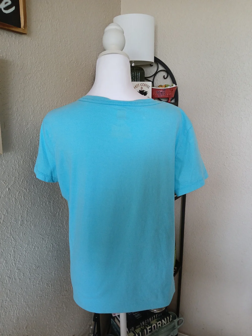 The North Face Women’s V-Neck Tee in Aqua with Multicolor Logo - Picture 2 of 7